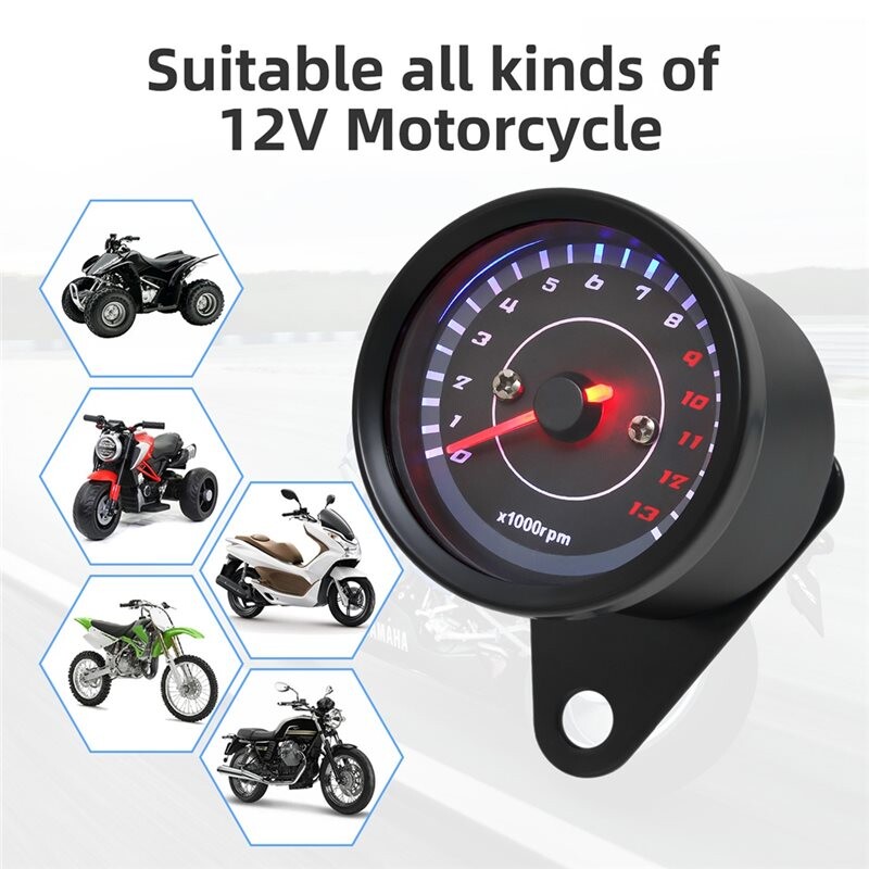 Universal Motorcycle Tachometer 13000 RPM Electronic Tach Meter ...