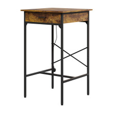 Brown Square Rustic Bar Table 60x60x102.5cm with UK Power Outlet USB & Type-C Ports Black Metal Frame High Counter Table