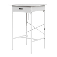 White Square Rustic Bar Table 60x60x102.5cm with UK Power Outlet USB & Type-C Ports Black Metal Frame High Counter Table