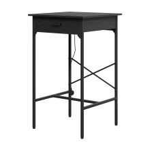 Black Square Rustic Bar Table 60x60x102.5cm with UK Power Outlet USB & Type-C Ports Black Metal Frame High Counter Table