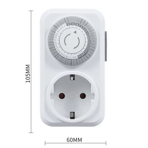 2X Timing Socket 24-Hours Cycle  Mechanical Timer Automatic Shutdown with Overload Protection 16A EU Plug