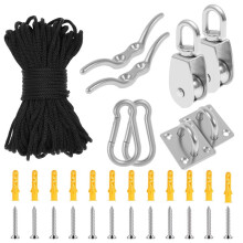 M25 Stainless Steel Pulley Tool 330 Lbs Load Capacity Heavy Duty Pulley Wheel with Nylon Rope for Indoor Outdoor Lifting