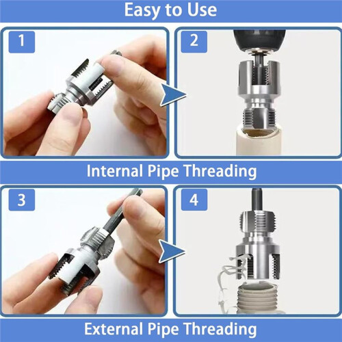 Pipe Tapping and Threading Tool, Premium Carbon Steel Dual-Function Internal & External Pipe Threader Sizes Pipes Suit 2