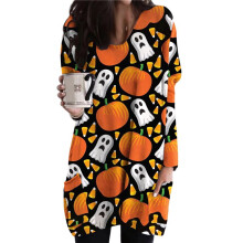 Halloween-Fledermausschwarm, Orangefarbene Nachthemden für Damen, Lange Ärmel, Nachtwäsche, Weiches Hauskleid, Größe Blume Nr. 2 XXXL