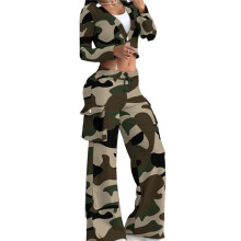 2-Teiliges Freizeit-Outfit für Damen, Kurze Blazerjacken, Hoch Taillierte Arbeitshosen mit Weitem Bein Armeegrün XL