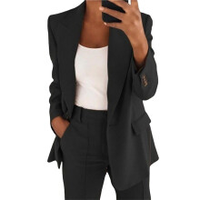 Damen 2-Teiliges Outfit, Übergröße, Business-Casual, Lange Ärmel, Revers-Oberteil, Gerades Bein, Hosenanzug Schwarz XL
