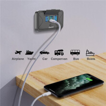 2X 78W 4-Portars 12V USB-Uttag för Väggmontering, Dubbel 36W PD och Dubbel 18W QC3.0-Monterad Laddningsuttagspanel med Knappbrytare