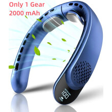 (Basic 2000mAh Blue) New Quad-Core USB Neck Fan Turbine Vaneless Design Easy Simple Control Carry for Outdoor Portable Portable Summer Gift Wearable