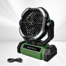 (Green-Medium) 20000mAh Battery Operated Fan Portable Rechargeable Desk/Camping Fan with LED Light and Hook Outdoor Fan for Tent Car Trip