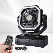 (Black-Large) 20000mAh Battery Operated Fan Portable Rechargeable Desk/Camping Fan with LED Light and Hook Outdoor Fan for Tent Car Trip