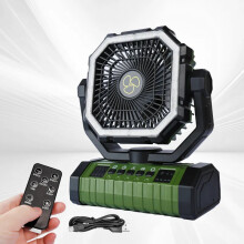 (Green-Large) 20000mAh Battery Operated Fan Portable Rechargeable Desk/Camping Fan with LED Light and Hook Outdoor Fan for Tent Car Trip