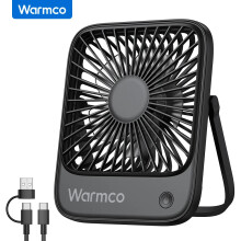 (Black, United Kingdom) Warmco Mini USB Desk Fans Portable USB-C Desktop Cooling Fan 3-Speed Adjustable 180 Rotation Quiet Small Personal Fan for Home
