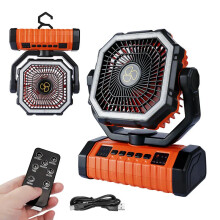 (Orange-Large) 20000mAh Battery Operated Fan Portable Rechargeable Desk/Camping Fan with LED Light and Hook Outdoor Fan for Tent Car Trip