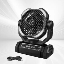 (Black-Medium) 20000mAh Battery Operated Fan Portable Rechargeable Desk/Camping Fan with LED Light and Hook Outdoor Fan for Tent Car Trip