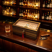WestWood Luxury Cigar Humidor Zebrawood High Gloss W/ Glass Lid Storage Box CH03