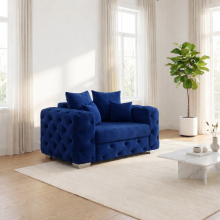 (Blue, Fabric Swatch) Aston Scatter Back Plush Velvet Sofa 2 & 3 Seater, 3+2 Set, 5 Seater Corner Sofa Set
