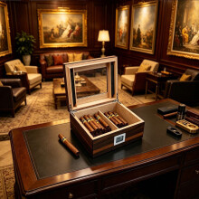 WestWood Cigar Humidor High Gloss Ebony Wood Grain W/ Glass Lid Storage Box CH05