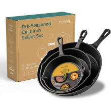 Nuovva Pre-Seasoned Cast Iron Skillet Frying Pans Oven Safe Cookware for Indoor & Outdoor Use - Grill, StoveTop, PFOA & PTFE Free