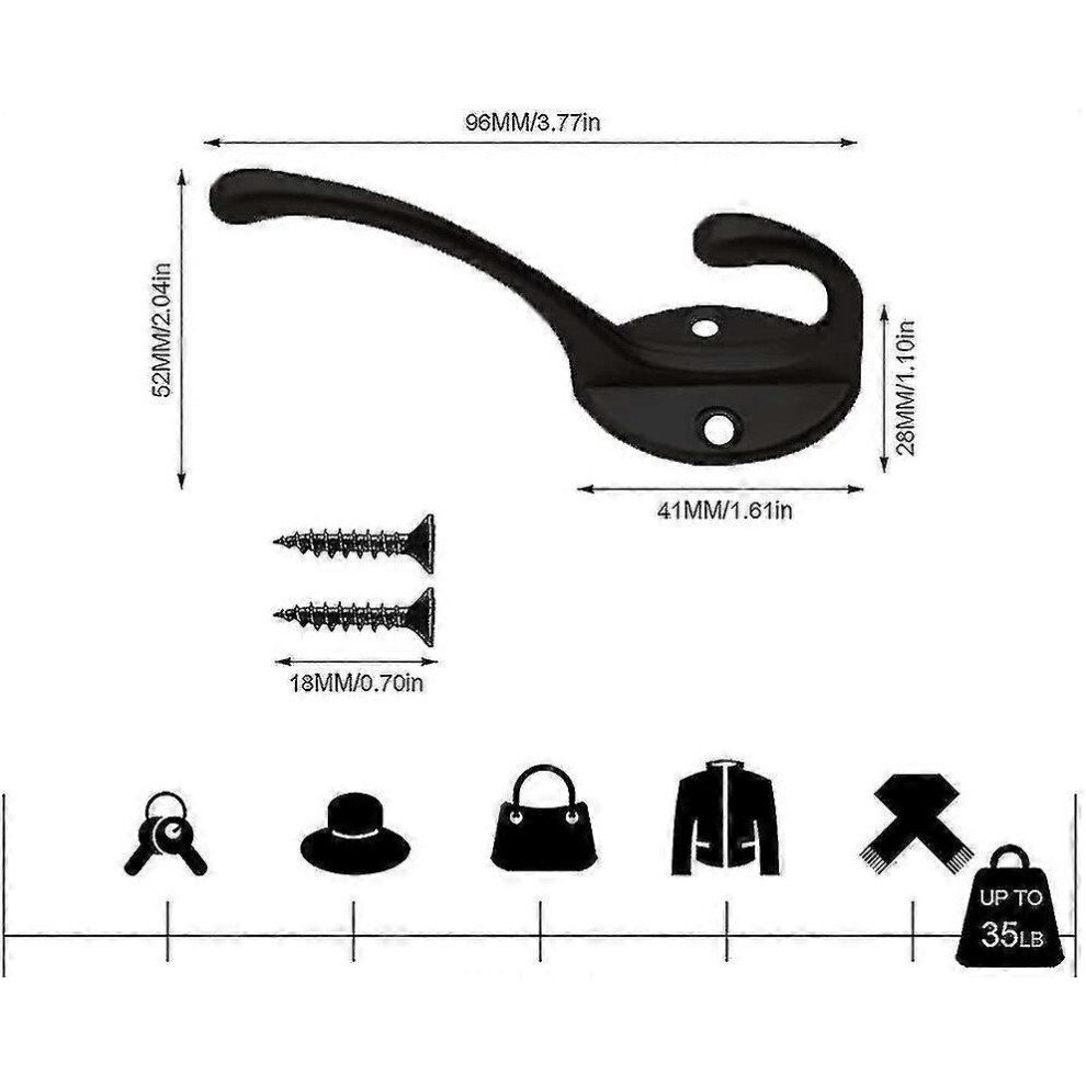 10 Pieces Vintage Black Wardrobe Hooks, Wall Hooks Metal Hook Coat Hooks With 25Pcs Screws 3448882280740