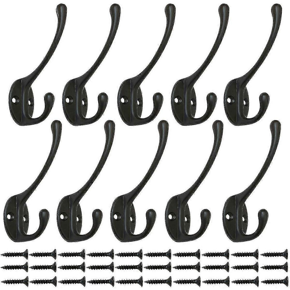 10 Pieces Vintage Black Wardrobe Hooks, Wall Hooks Metal Hook Coat Hooks With 25Pcs Screws 3448882280757