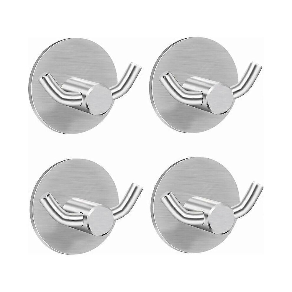 Towel Hook, 4 Pieces Adhesive Hook Wall Hooks 304 Stainless Steel Wall Hook, Self Adhesive Hooks Double Towel Hooks For Bathroom Kitchen 3654584406788