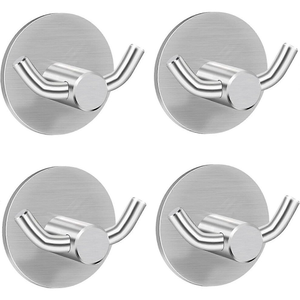 Towel Hook, 4 Pieces Adhesive Hook Wall Hooks 304 Stainless Steel Wall Hook, Self Adhesive Hooks Double Towel Hooks For Bathroom Kitchen 3654584406764