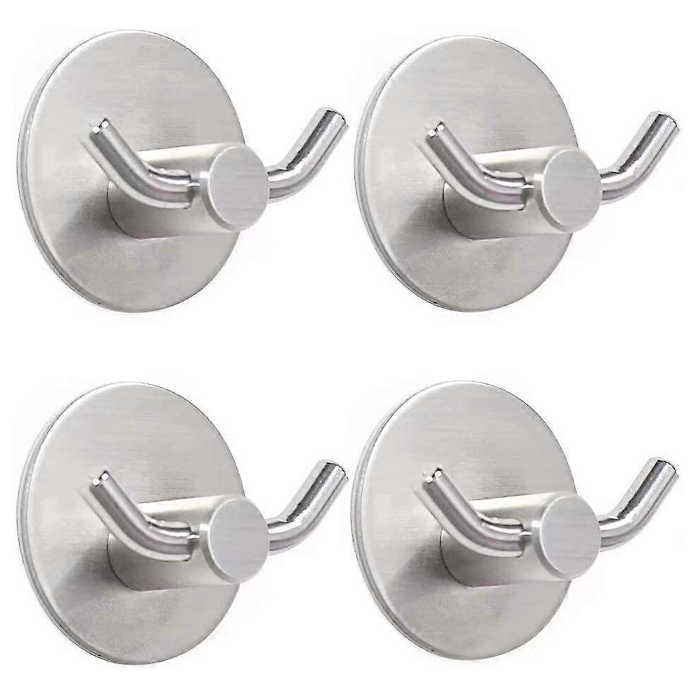 Towel Hook, 4 Pieces Adhesive Hook Wall Hooks 304 Stainless Steel Wall Hook, Self Adhesive Hooks Double Towel Hooks For Bathroom Kitchen 3654584406771