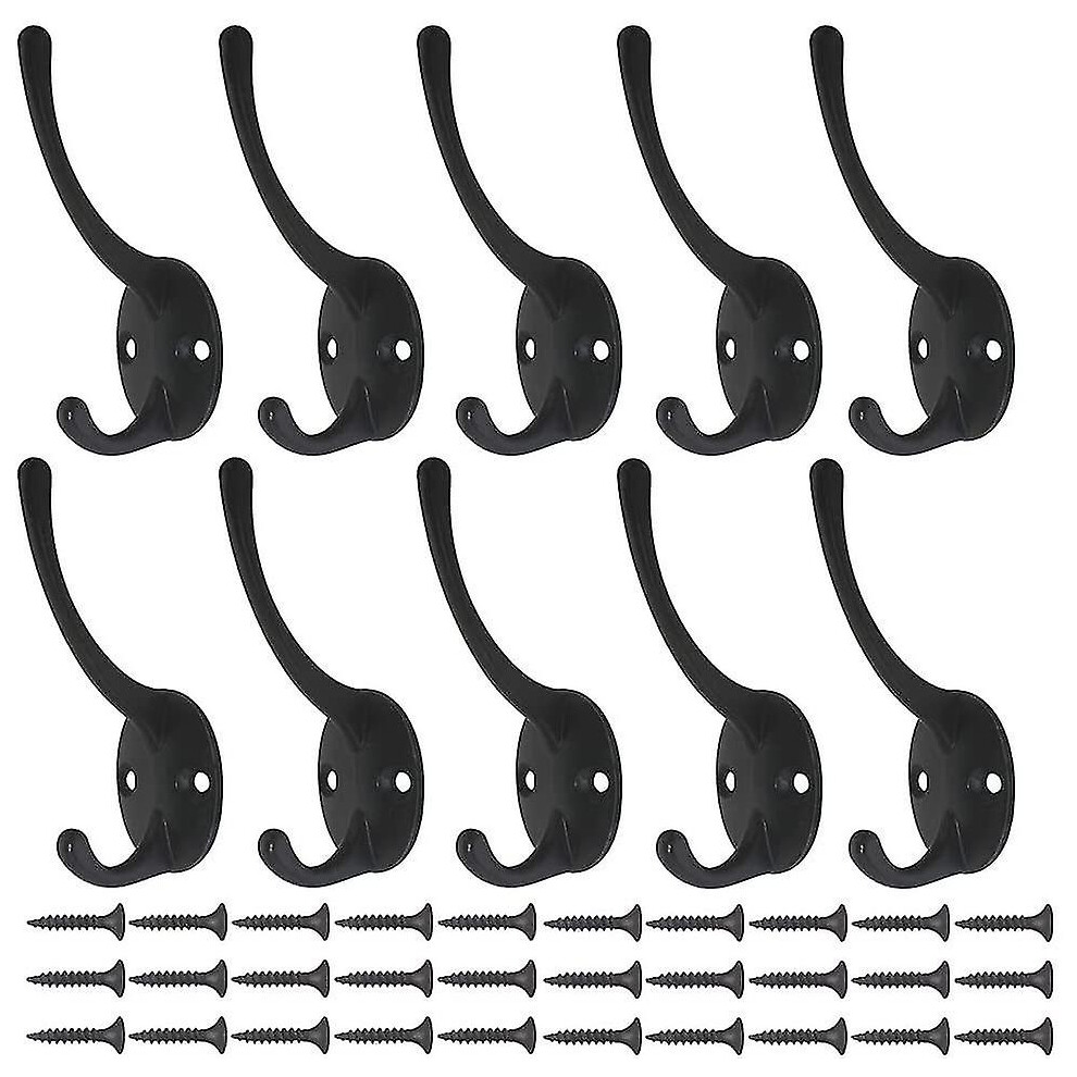 10Pcs Vintage Black Wardrobe Hook, Wall Hook Metal Hook Coat Hook With 25 Screws 3579659432946
