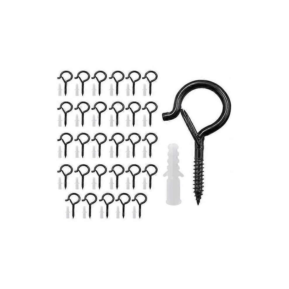 30 Pieces Screw Hooks (Black), Outdoor Screw Hooks, Ceiling Hooks, Christmas Light Hook, For Hanging 7083899223432
