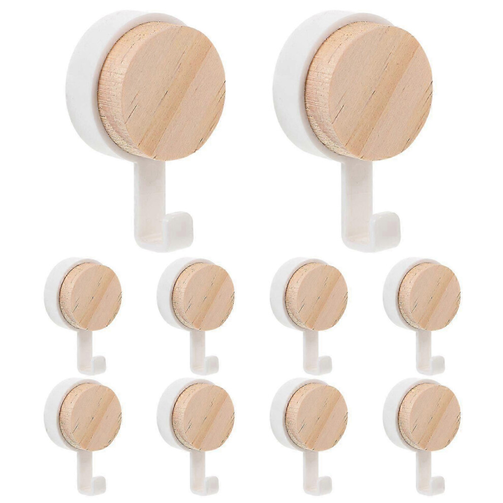 10Pcs Wall Hanging Hooks Wooden Hooks Wall Adhesive Hooks Decorative Key Hooks Bag Hooks 8044271207227