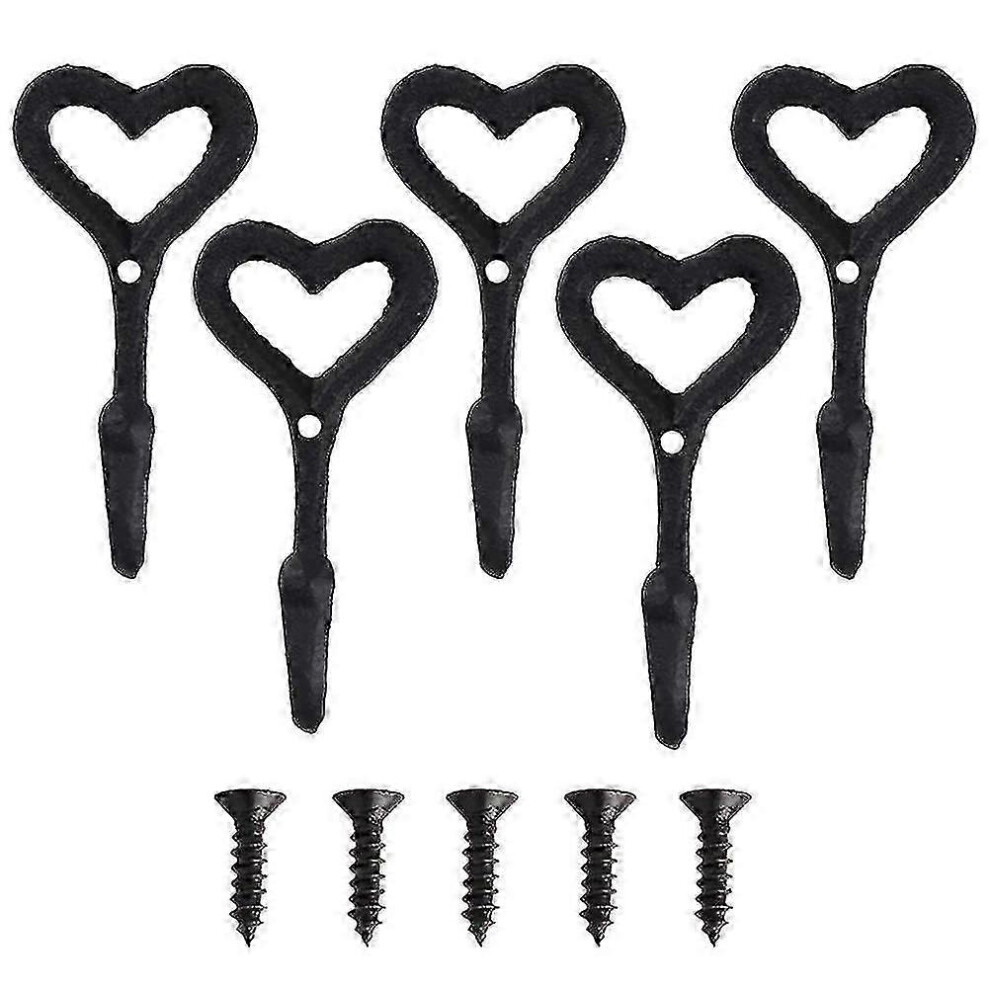 5Pcs Heart Hooks Decorative Hooks Heart Wall Hooks Cast Iron Coat Hooks 6904487347570