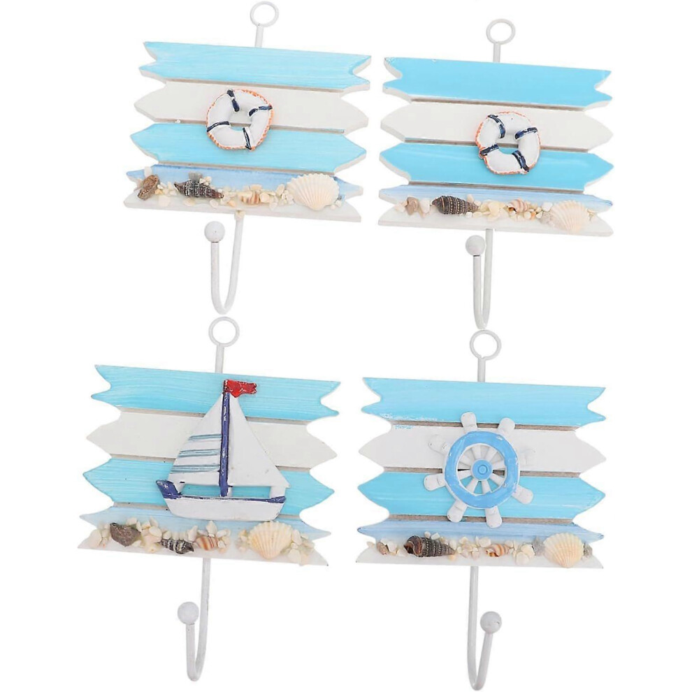 4 Pcs Hook Up Wooden Hook Bathroom Hook Mediterranean Style Hook Rudder Decor Hook Wall 6913082229365