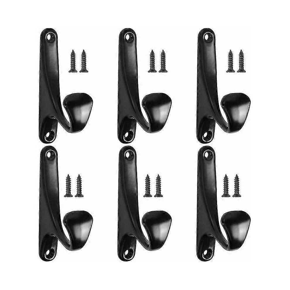 6Pcs Wall Mounted Coat Hook, Retro Coat Hooks, Wall Mounted Metal Hook, Black Robe Hooks, Towel Hook, Hat Hook, Door Hook For Bathroom Kitchen 7054351187364