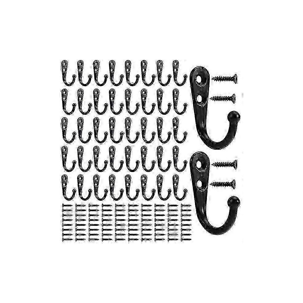 40Pack Black Hooks Wall Hooks Clothes Hooks Robe Hook Towel Hook Hat Hook 7292599267640