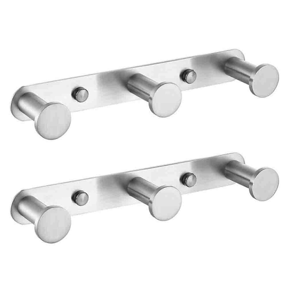 2X Towel Hook Stainless Steel, Robe Hook Wall Mount Drilled, Coat Hook Wall Hook Drilling,Door Hook Silver 3 Hook 4039897136970