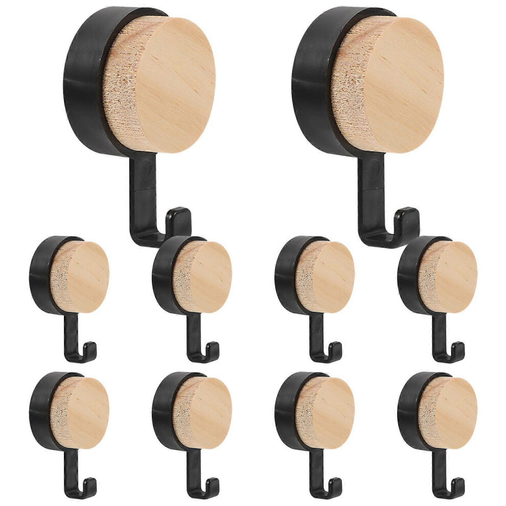 10Pcs Wall Hanging Hooks Wooden Hooks Wall Adhesive Hooks Decorative Key Hooks Bag Hooks Black 8213134115294
