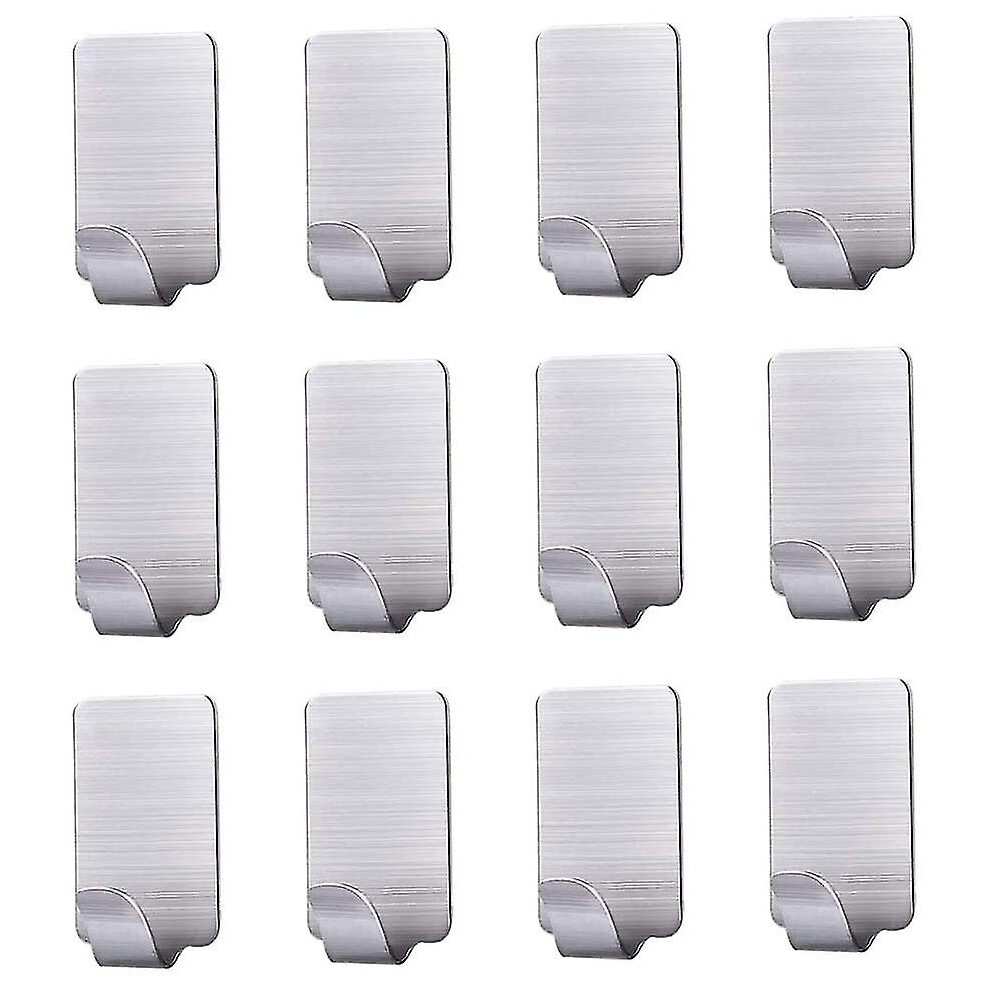 12Pcs Hooks Stainless Self-Adhesive, Towel Hooks Clothes Hooks Wall Hooks 3801892124747
