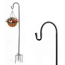 Crystals 2m Adjustable Metal Bird Feeder Pole with 5-Prong Ground Stake Heavy Duty Shepherd's Hook for Hanging Baskets, Lanterns & Garden Decor