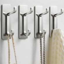 pickpiff Self Adhesive Hooks, Extra Sticky and Strong, Hanging up to 6KG, Heavy Duty Stick on, No-Nail Hook for Back of Door, Brushed Nickel, 4 Pack