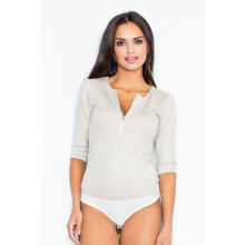 Elegant bodysuit med lynlås i beige M201, størrelse S