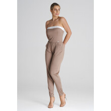 Løstsiddende jumpsuit med flæser, beige M1025, størrelse L