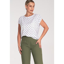 Kortærmet damebluse - bluse med udskæring bagpå - blomstret M1048 størrelse S