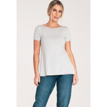 Elegant asymmetrisk bluse - Bluse med flæser - M1051 Lysegrå størrelse L