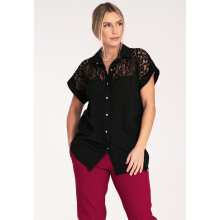 Damebluse med åbent snit - kortærmet bluse - sort bluse M1073 størrelse XL