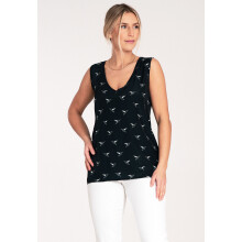 Elegant ærmeløs bluse - mønstret bluse - marineblå bluse M1076 størrelse S