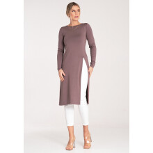 Lang damebluse - Langærmet bluse - brun bluse M1075 størrelse S