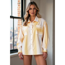 Oversized dameskjorte - Gul dameskjorte - Skjorte med slips M1144 størrelse S/M