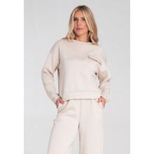 Elegant damesweatshirt uden hætte - Sweatshirt med lomme - Beige M1202 størrelse S/M