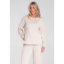Damesweatshirt uden hætte - Asymmetrisk damesweatshirt - Beige M1203 størrelse S/M