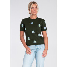 Kortærmet sweater - Blomstertrøje - Grøn sweater M1235 størrelse M